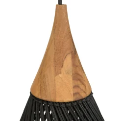 Suspension goutte 25x25cm en rotin couleur noire et teck FOLELLI