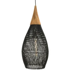 Suspension goutte 35x35cm en rotin couleur noire et teck FOLELLI