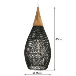 Suspension goutte 35x35cm en rotin couleur noire et teck FOLELLI