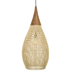 Suspension goutte 35x35cm rotin couleur naturelle et teck FOLELLI