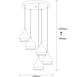 Suspension grappe moderne noire & cuivre, 5 abat-jour SILE