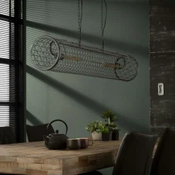 Suspension industrielle cylindre grillagé 2 lampes RALF