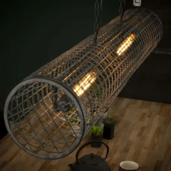 Suspension industrielle cylindre grillagé 2 lampes RALF