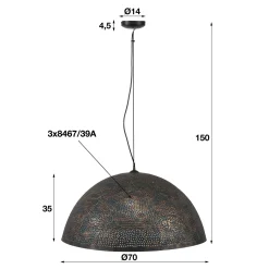 Suspension industrielle demi-lune ajourée marron noir RALF