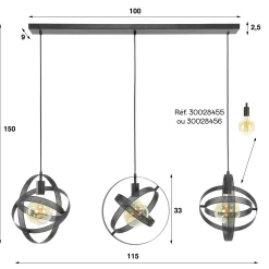 Suspension industrielle 3 globes en métal percé RALF