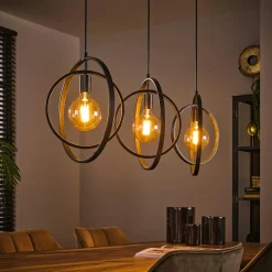 Suspension industrielle 3 lampes anneaux croisés TRIBECA