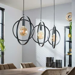 Suspension industrielle 3 lampes anneaux croisés TRIBECA