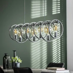 Suspension industrielle 7 lampes cercles finition argent vieilli RALF