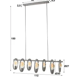 Suspension industrielle 7 lampes cercles finition argent vieilli RALF