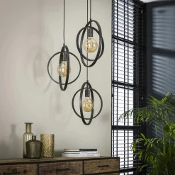 Suspension industrielle étagée 3 lampes anneaux croisés TRIBECA