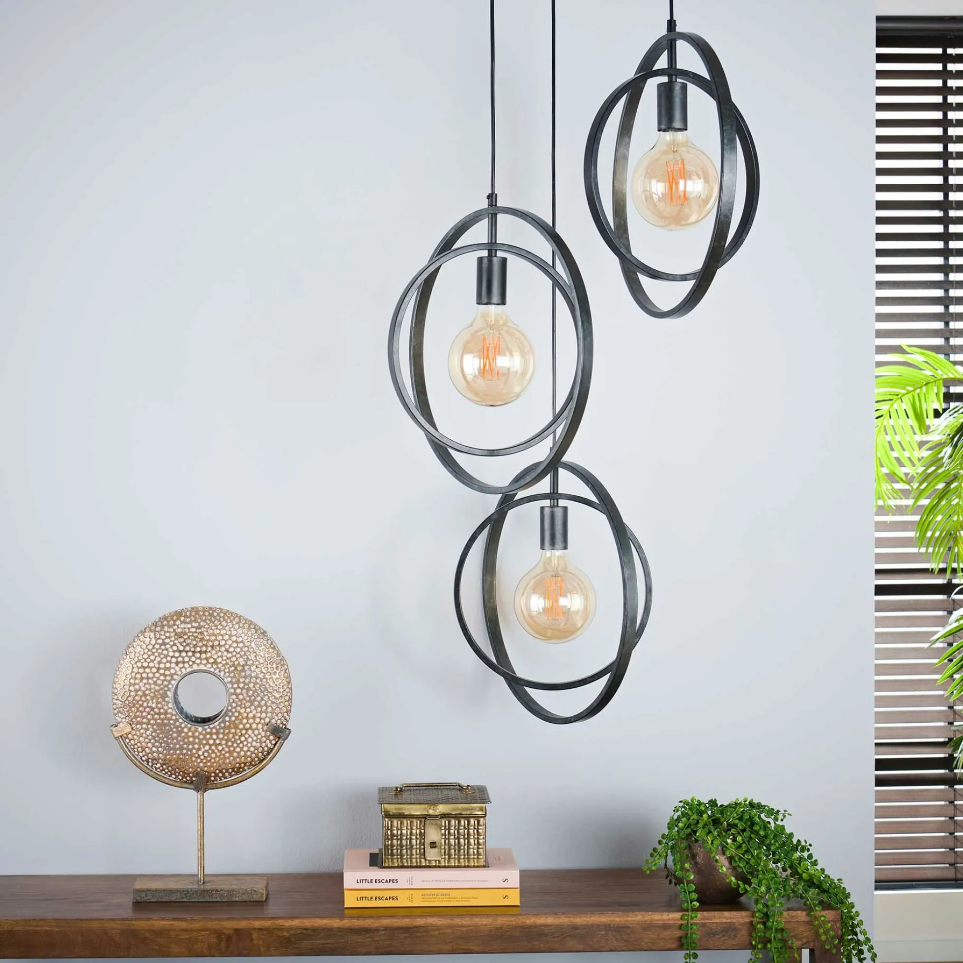 Suspension industrielle étagée 3 lampes anneaux croisés TRIBECA