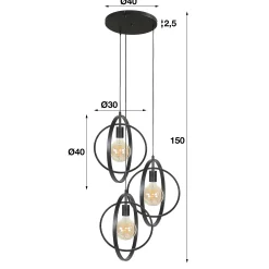 Suspension industrielle étagée 3 lampes anneaux croisés TRIBECA