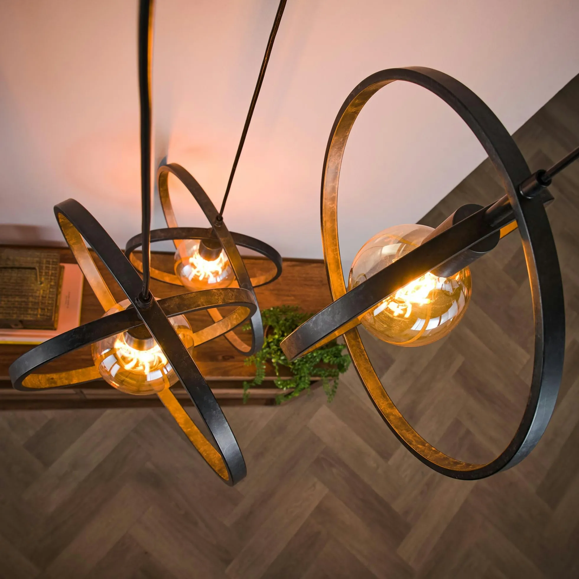 Suspension industrielle étagée 3 lampes anneaux croisés TRIBECA