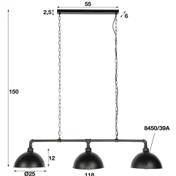 Suspension industrielle tuyau 3 demi-globes TRIBECA