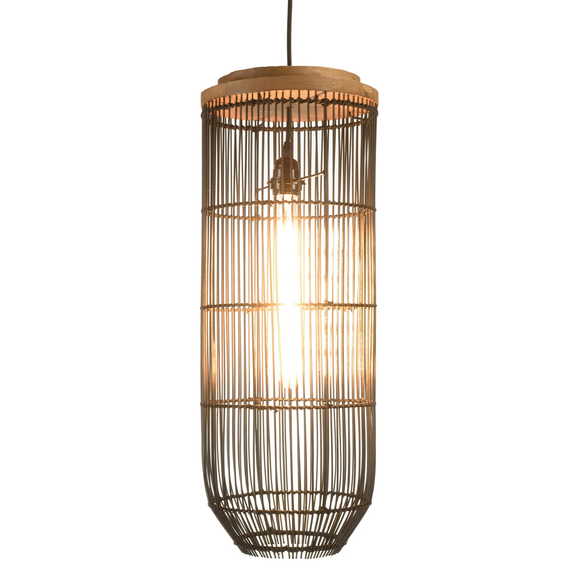 Suspension longue 25x25cm en rotin couleur noire et teck FOLELLI