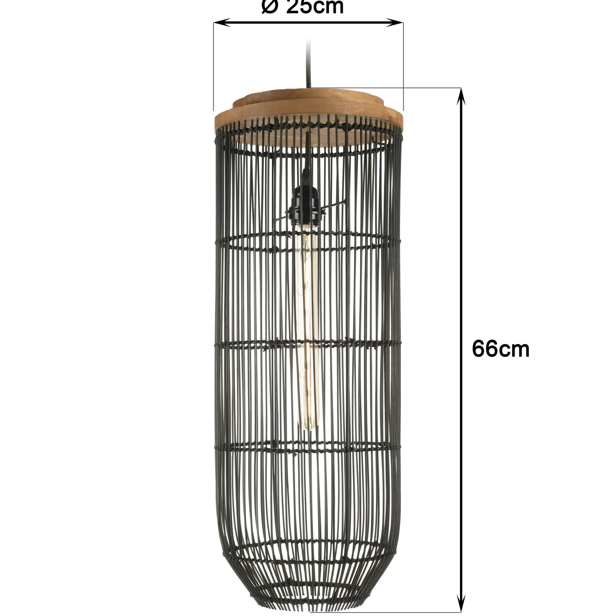 Suspension longue 25x25cm en rotin couleur noire et teck FOLELLI