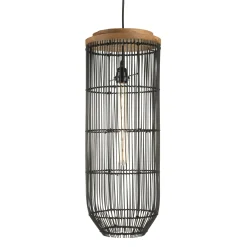 Suspension longue 25x25cm en rotin couleur noire et teck FOLELLI