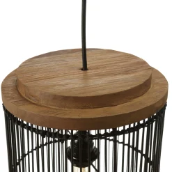Suspension longue 25x25cm en rotin couleur noire et teck FOLELLI