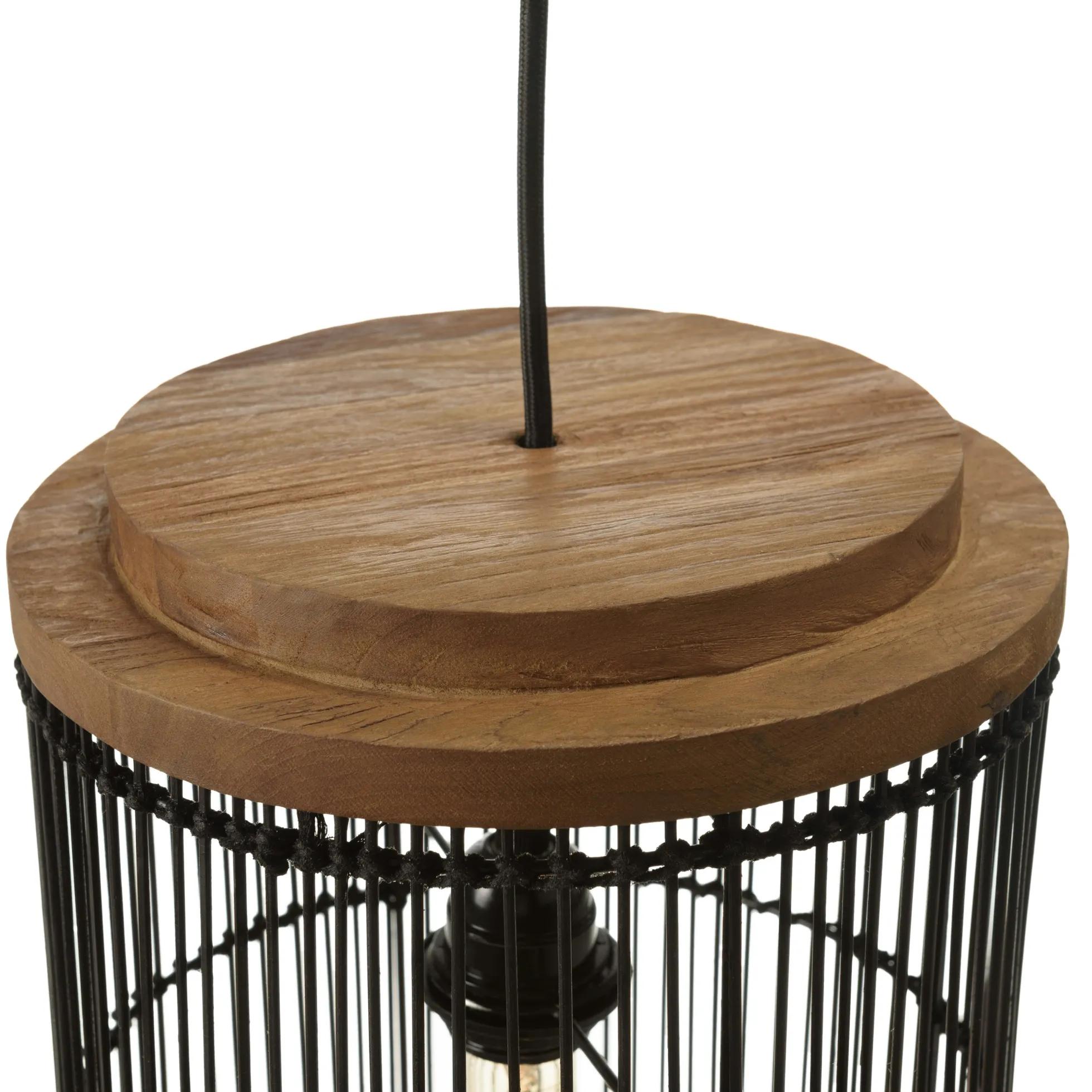 Suspension longue 25x25cm en rotin couleur noire et teck FOLELLI