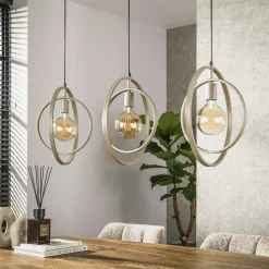 Suspension îlot beige mat, 3 anneaux pivotants métal TRIBECA