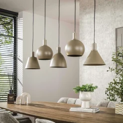Suspension îlot cuisine 5 abat-jour métal beige TRIBECA