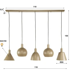Suspension îlot cuisine 5 abat-jour métal beige TRIBECA