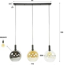 Suspension îlot cuisine 3 globes multicolores NOVA