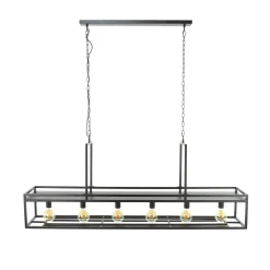 Suspension îlot cuisine 6 lampes avec support verres à pied, finition charbon RALF