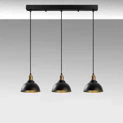 Suspension îlot cuisine – 3 lampes noir et or SILE