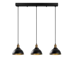 Suspension îlot cuisine – 3 lampes noir et or SILE
