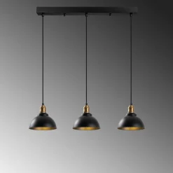 Suspension îlot cuisine – 3 lampes noir et or SILE