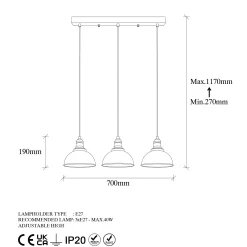 Suspension îlot cuisine – 3 lampes noir et or SILE