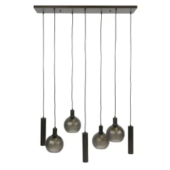 Suspension îlot cuisine verre brun givré métal bronze 7 lampes NOVA