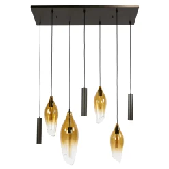 Suspension îlot cuisine verre fumé métal bronze 7 lampes NIAGARA