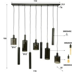 Suspension îlot cuisine verre brun et métal 9 lampes NOVA