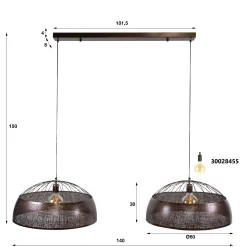 Suspension îlot cuisine vintage métal cuivré 2 lampes RALF