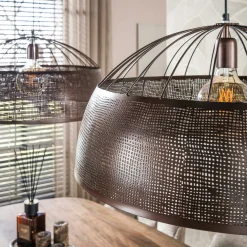 Suspension îlot cuisine vintage métal cuivré 2 lampes RALF