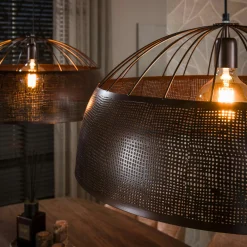 Suspension îlot cuisine vintage métal cuivré 2 lampes RALF