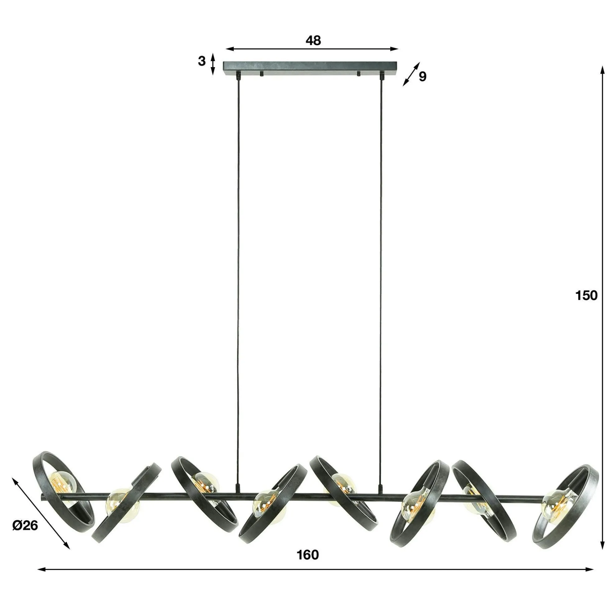Suspension luminaire 8 anneaux RALF