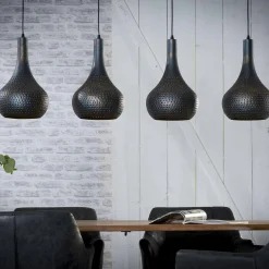 Suspension luminaire noir 4 lampes métal ajouré 130 cm JAVA