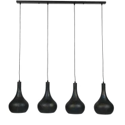 Suspension luminaire noir 4 lampes métal ajouré 130 cm JAVA