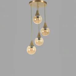 Suspension moderne dorée 4 globes verre ambré SIERRE