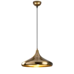Suspension moderne métal doré brillant abat-jour évasé SILE