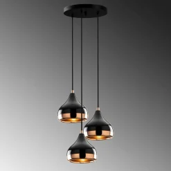 Suspension moderne noire et cuivre 3 abat-jour SILE