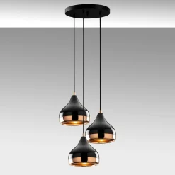 Suspension moderne noire et cuivre 3 abat-jour SILE