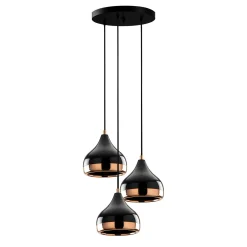 Suspension moderne noire et cuivre 3 abat-jour SILE