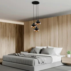 Suspension moderne noire et cuivre 3 abat-jour SILE