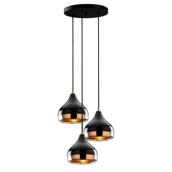 Suspension moderne noire et cuivre 3 abat-jour SILE