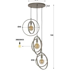 Suspension multiple beige 3 anneaux pivotants TRIBECA