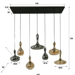 Suspension multiple en verre teinté 7 lampes NOVA